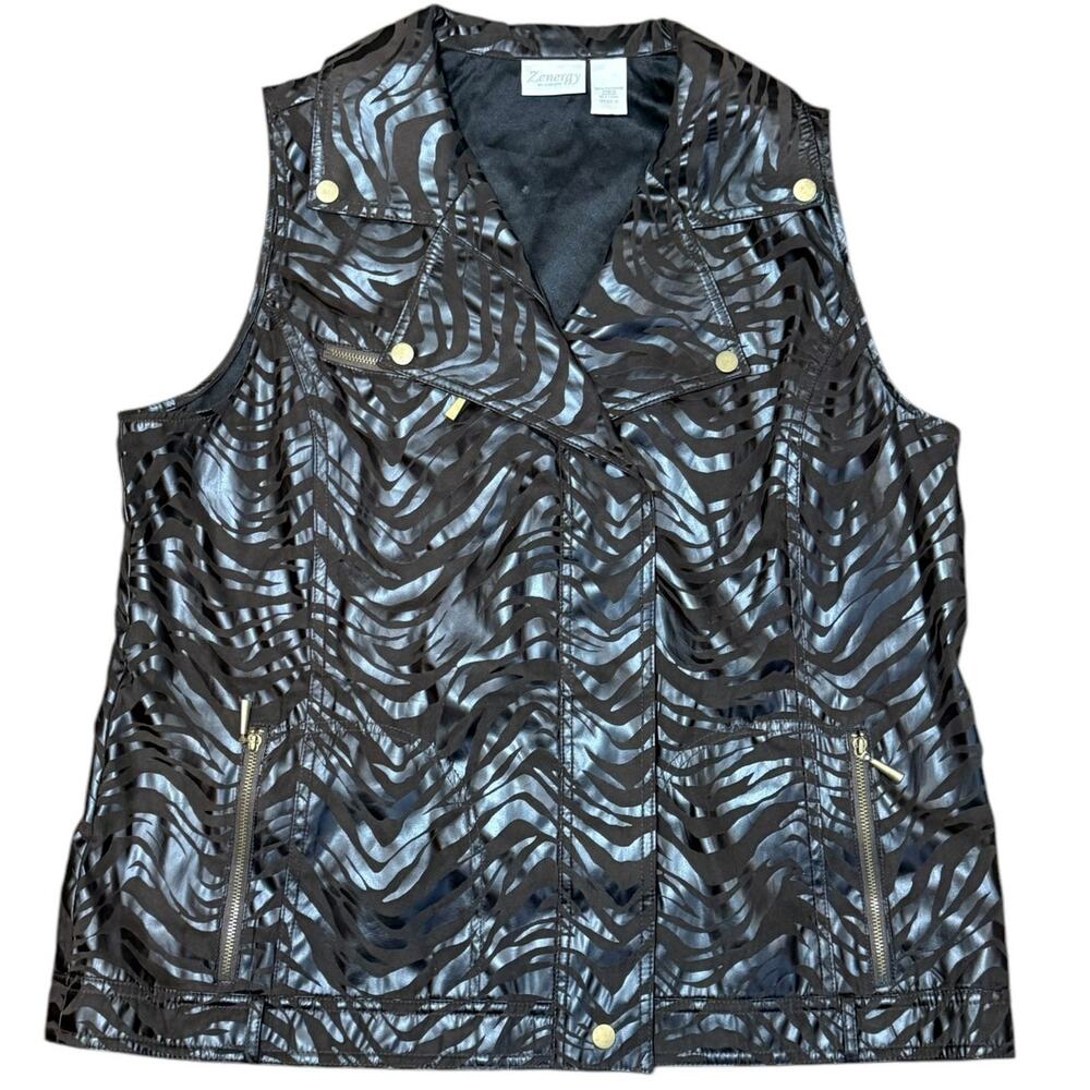 Zenergy‎ by Chico's Vest Women 3 XL Animal Print Brown Black Outdoor Waterproof